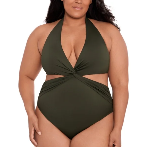 Lauren Ralph Lauren Dark Green Halter Swimsuit - Picture 1 of 3
